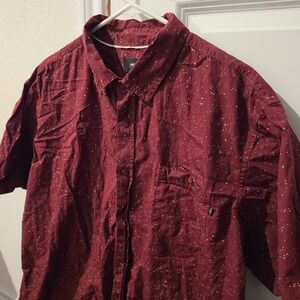 Obey Worldwide Mens XXL Burgundy Maroon Speckled Short Sleeve Button Down Shirt